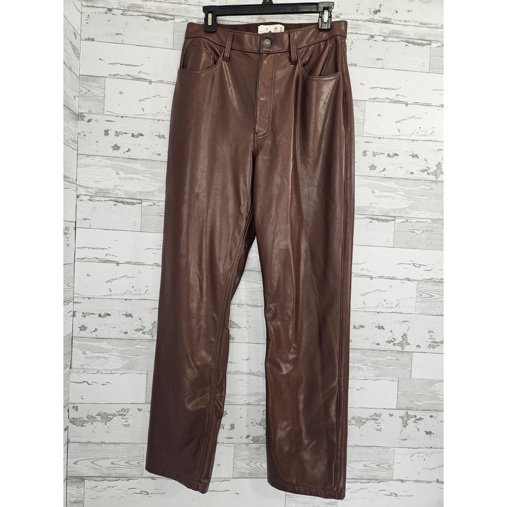 Abercrombie & Fitch 90s Straight Ultra High‎ Rise Faux Leather Pants Brown 30/10